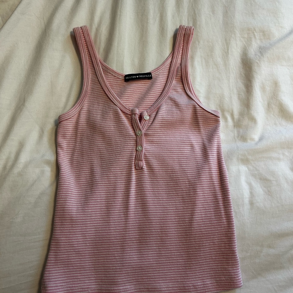 Brandy Melville Pink Ribbed Sleeveless Tank Top